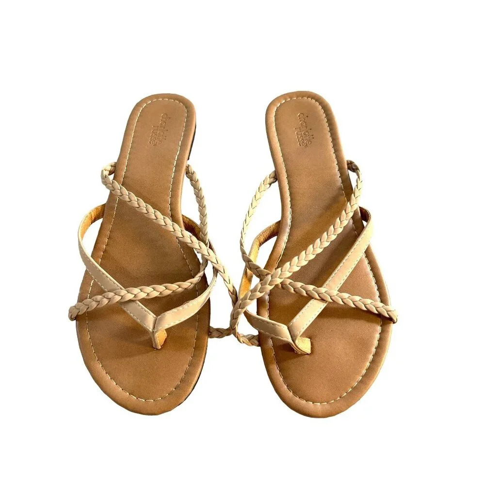 Charlotte Russ Womens Sandals Slip -On Braided Straps Tan Size 10